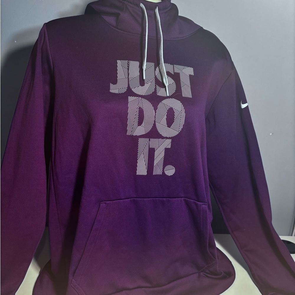 Nike Dark Purple Hoodie funnel neck Just Do it size Large. NO INSIDE TAGS - Picture 2 of 3